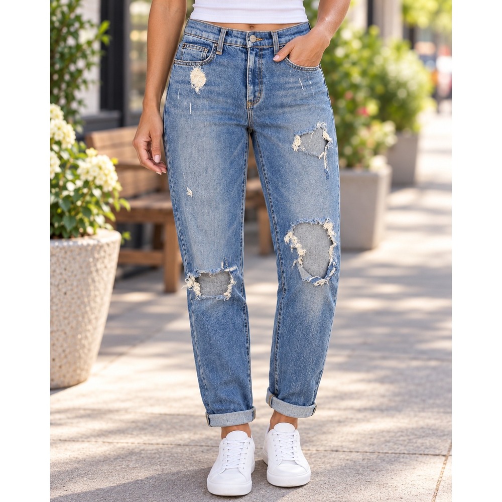 Carmar Denim Jeans Women 29x26 Blue Distressed Ripped Boyfriend High Rise Y2K
